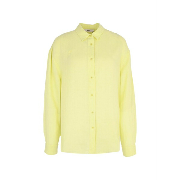 食麺麭ガイア レディース プルオーバー トップス Button-up long-sleeves shirt Yellow