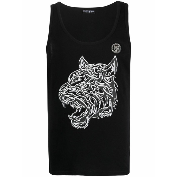 プレインスポーツ メンズ Tシャツ トップス Tiger-print cotton tank top Black|asty