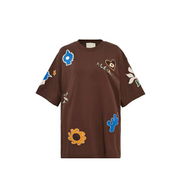 アレメ レディース ティーシャツ トップス Sirocco embroidered t-shirt Brown Tシャツ・カットソー-レディースファッション