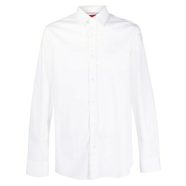 ボス メンズ シャツ トップス Straight-cut cotton shirt White｜asty