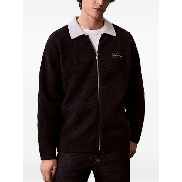 カルバンクライン メンズ ジレー アウター Point-collar zip-up cardigan Black