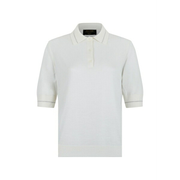 グランサッソ レディース スポーツシャツ トップス Striped-trim polo shirt Neutrals