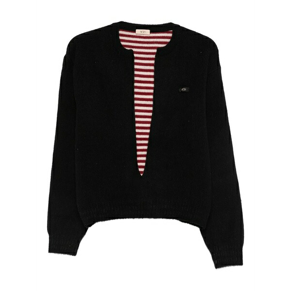 ヌメロ ヴェントゥーノ レディース 編み物\u0026スウェーター アウター Plunging v-neck sweater Black