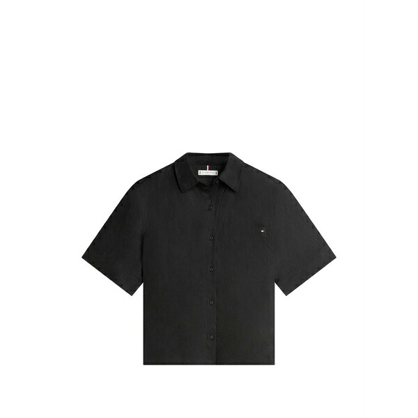 トミー ヒルフィガー レディース シャツ トップス Patch-pocket shirt Black｜asty
