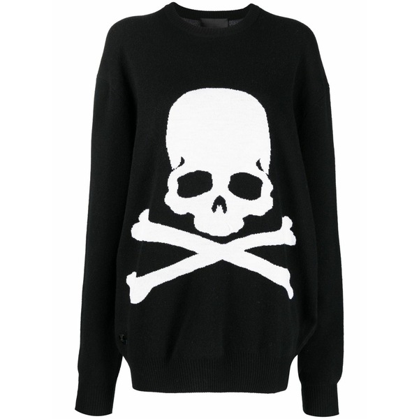フィリップ飾り気の無い レディース 編み物\u0026ティーシャツ アウター Skull bones crew-neck jumper Black