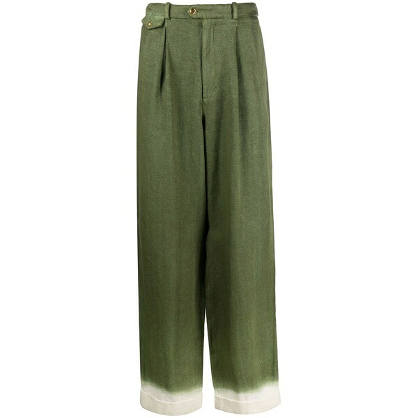 ニック・フーケ メンズ カジュアルパンツ ボトムス Wide-leg contrast-cuff trousers Green|asty
