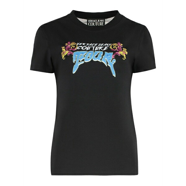 ベルサーチ レディース Tシャツ トップス Logo-print mesh-panel t-shirt Black｜asty