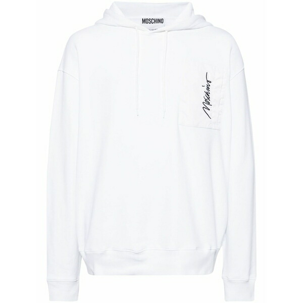 モスキーノ メンズ パーカー・スウェットシャツ アウター Logo embroidered hoodie White