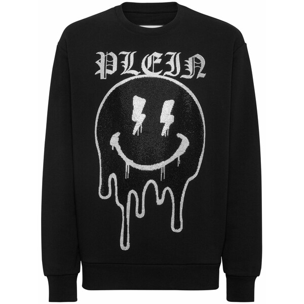フィリッププレイン メンズ パーカー・スウェットシャツ アウター Smile rhinestone-embellished sweatshirt Black｜asty