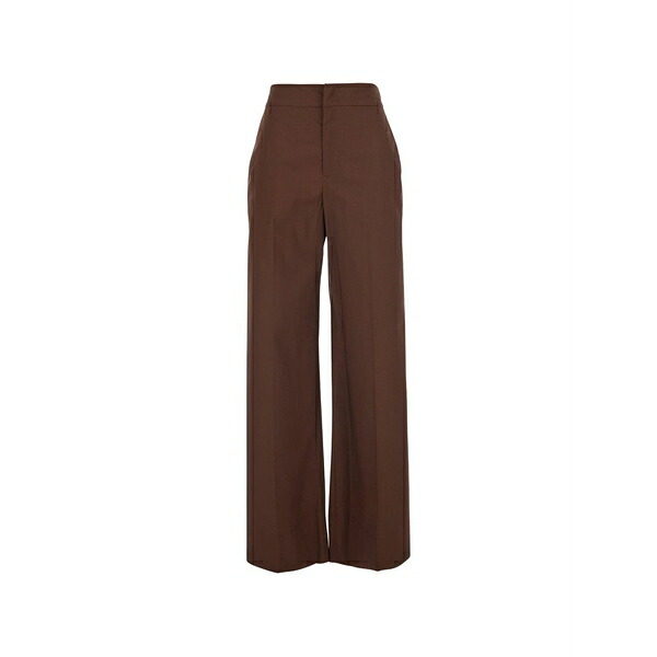 ツイン仕掛ける レディース 心地好いズボン下 ボトムス Wide-leg pressed-crease trousers Brown
