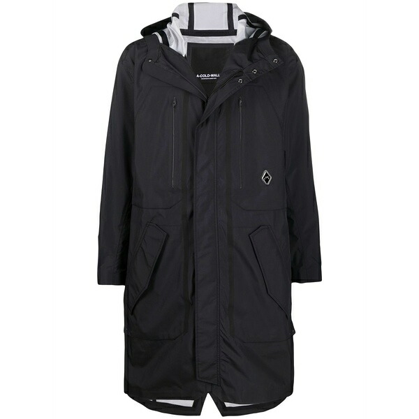アコールドウォール メンズ コート アウター System logo-print parka coat Black|asty