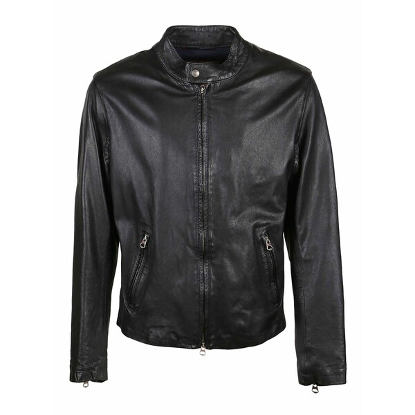 スチュアート メンズ ジャケット＆ブルゾン アウター Leather zip-up jacket Black