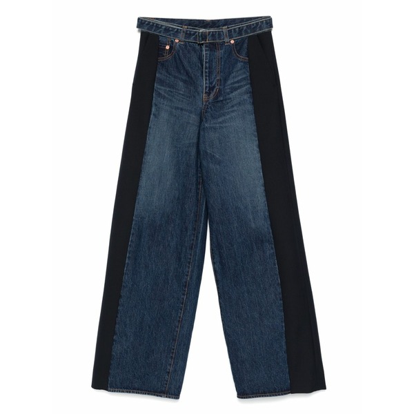 サカイ レディース デニムパンツ ボトムス Contrast-panel wide-leg jeans Blue|asty