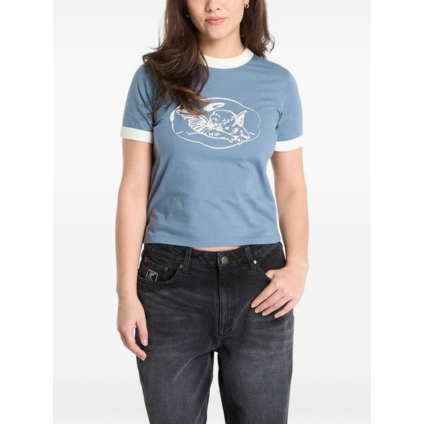 鉄道車両ハート形 レディース プルオーバー トップス Reminiscing ringer t-shirt Blue