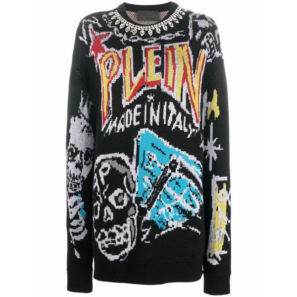 フィリップ飾り気のない レディース 編み物\u0026プルオーバー アウター Grafitti-print sweatshirt Black