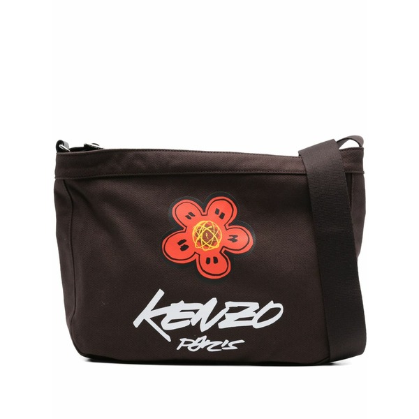 ケンゾー メンズ ショルダーバッグ 御徒面子 Slogan-print shoulder bag Brown