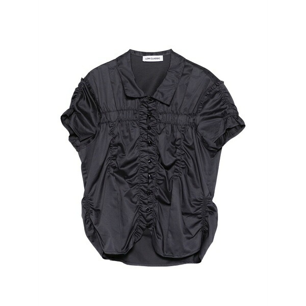 ファースト 古典派音楽 レディース プルオーバー トップス Wrinkle drapped buttoned blouse Blue