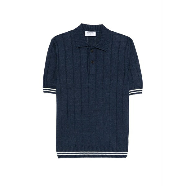 グランサッソ メンズ スポーツシャツ トップス Ribbed-knit polo shirt Blue