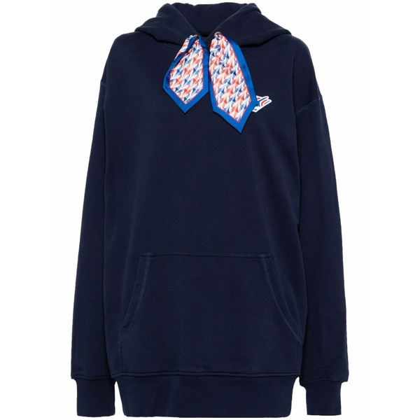 カサブランカ レディース パーカー・スウェットシャツ アウター Logo patch silk scarf hoodie Blue