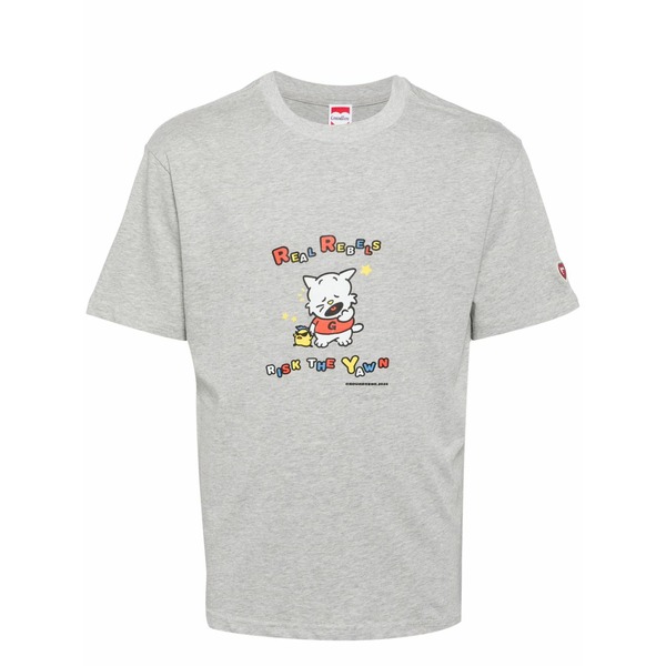 グラウンド ゼロ メンズ Tシャツ トップス Cat print cotton t-shirt Grey｜asty