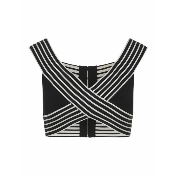 エリザベスフランキ レディース カットソー トップス Striped zip-fastening top Black｜asty