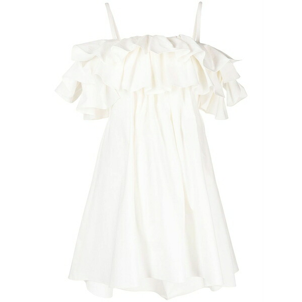 ゴエンジェイ レディース ワンピース トップス Cold-shoulder ruffled dress White｜asty