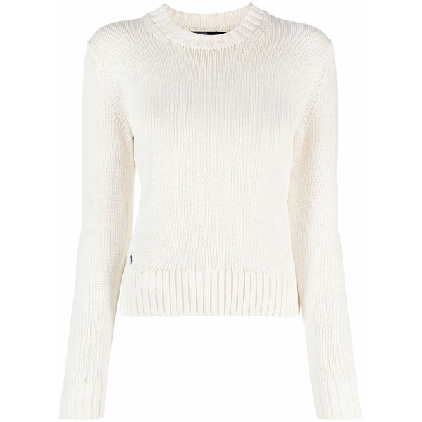ラルフローレン レディース 編み物\u0026プルオーバー アウター Ribbed-knit crew neck jumper White