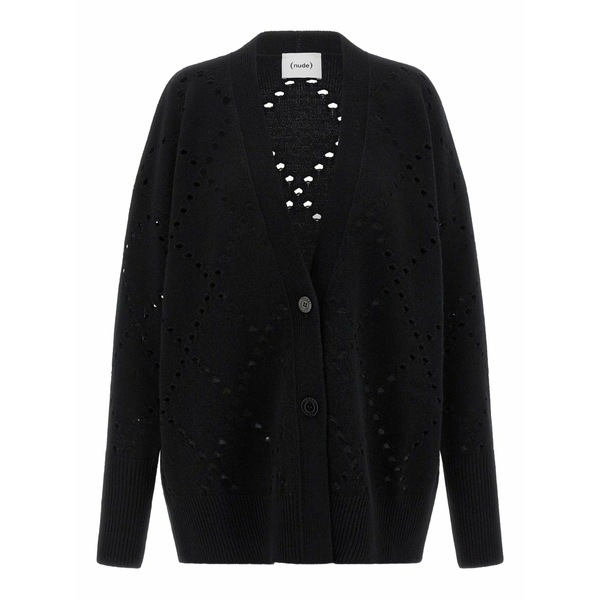 素っぽんぽん レディース ジレー アウター Argyle cut-out cardigan Black