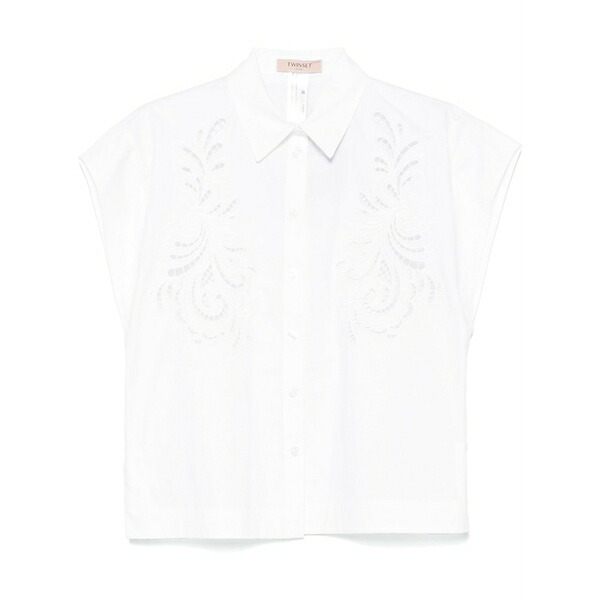 ツインセット レディース シャツ トップス Embroidered shirt White|asty