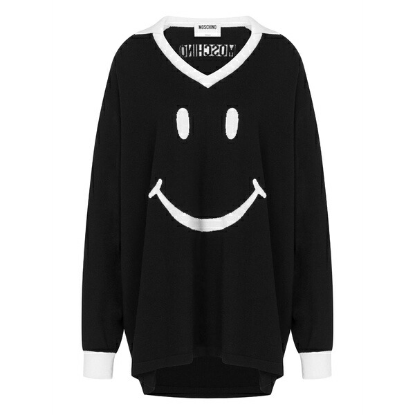モスキーノ レディース 編み物\u0026プルオーバー アウター X smiley v-neck sweater Black
