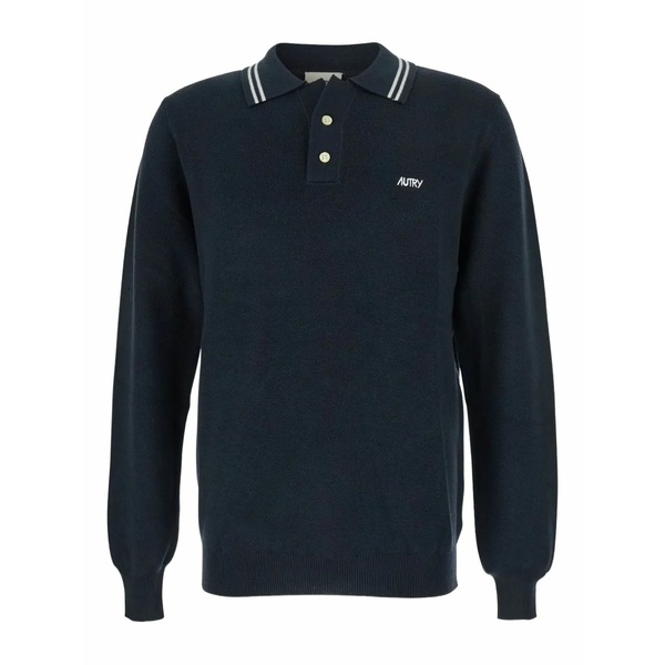 オートリー メンズ スポーツシャツ トップス Embroidered long-sleeve polo shirt Blue