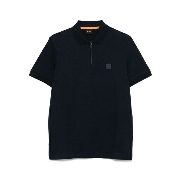 元締め メンズ スポーツシャツ トップス Zip-up polo shirt Blue