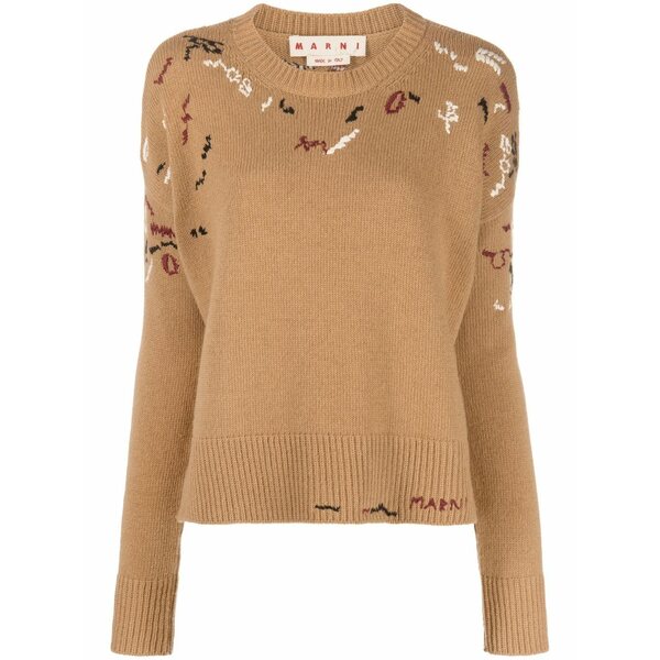 マルニ レディース 編み物\u0026スウェーター アウター Embroidered round neck jumper Brown