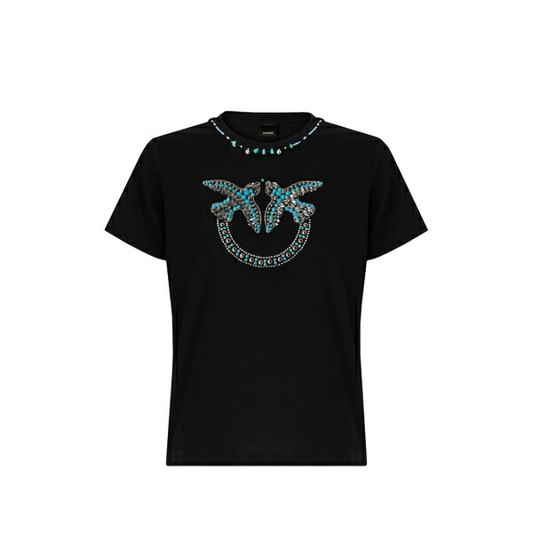 ピンコ レディース プルオーバー トップス Beaded embellished t-shirt Black