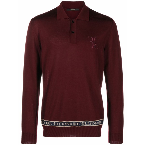 ビリオネア メンズ スポーツシャツ トップス Logo-embroidered merino polo shirt Red