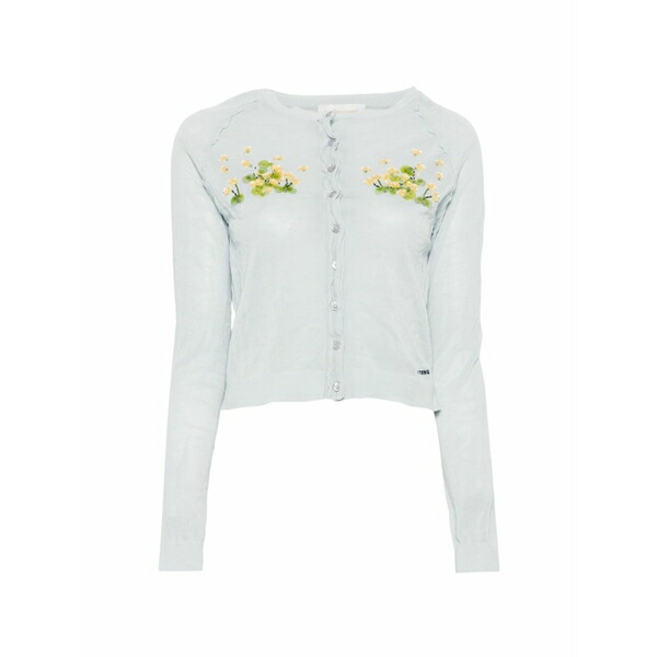 シュシュ/火箸 レディース ジレー アウター Beaded floral knit cardigan Blue