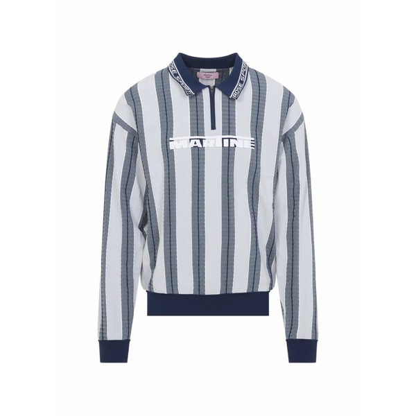 マーティン・さくら色 メンズ スポーツシャツ トップス Striped zip polo shirt Blue