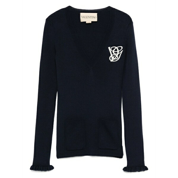 ヴァレンティノ ガラヴァーニ レディース 編み物\u0026スウェーター アウター Ruffled v-neck wool sweater Blue