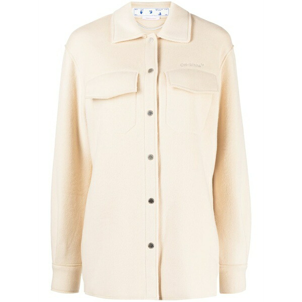 オフホワイト レディース ジャケット&ブルゾン アウター Embroidered-logo shirt jacket Neutrals|asty