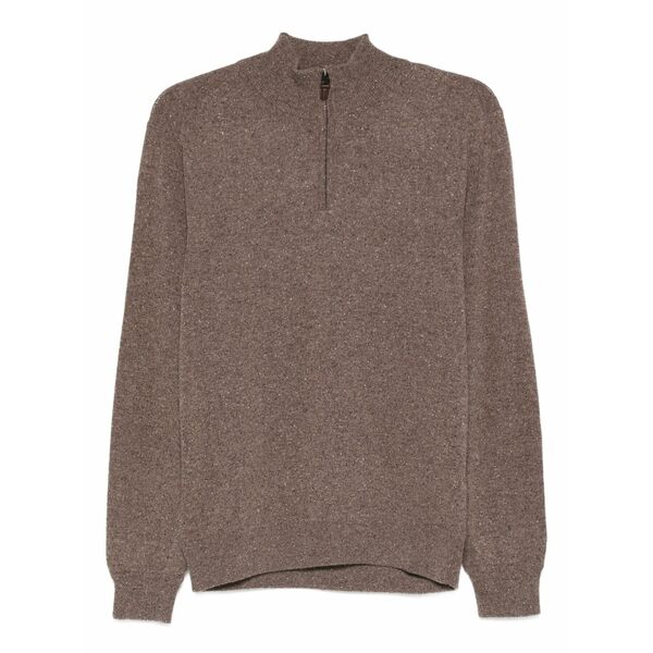 カナーリ メンズ 編み物\u0026スウェーター アウター Half-zip wool sweater Brown