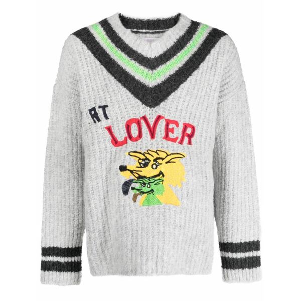 エアル メンズ 編み物\u0026ティーシャツ アウター Embroidered v-neck jumper Grey