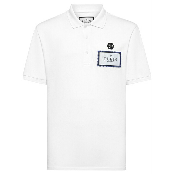 フィリッププレイン メンズ ポロシャツ トップス Label polo shirt White|asty