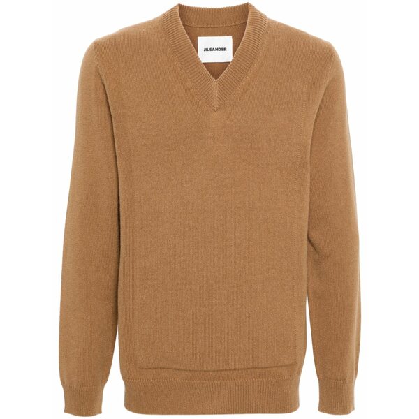 ジル・サンダー メンズ 編み物\u0026プルオーバー アウター V-neck ribbed-knit jumper  Brown