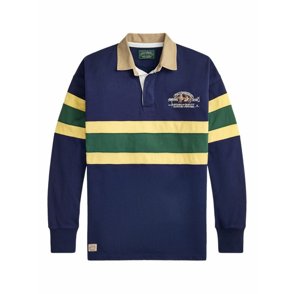 ラルフローレン メンズ パーカー・スウェットシャツ アウター Striped-detail long-sleeve polo shirt  Blue トップス-パーカー-メンズファッション