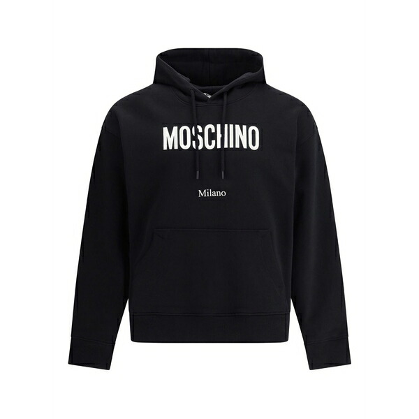 モスキーノ メンズ パーカー・スウェットシャツ アウター Logo-print hoodie Black