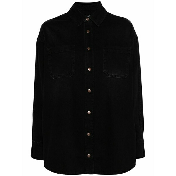 スビ レディース シャツ トップス Press-stud cotton shirt Black|asty