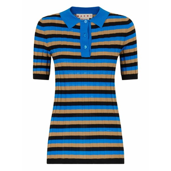 マルニ レディース スポーツシャツ トップス Striped polo top Blue