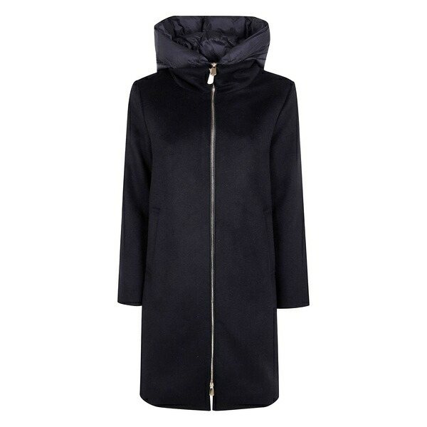 セブンティ レディース 厚地の外套 アウター Hooded zip coat Black