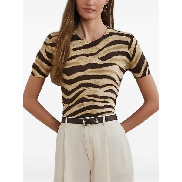 ラルフローレン レディース プルオーバー トップス Zebra-print short-sleeve top Neutrals