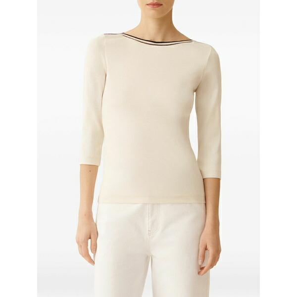 ファビアナ フィリッピ レディース Tシャツ トップス Boat-neck striped-detail top Neutrals｜asty